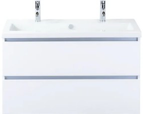 Kúpeľňový nábytkový set Vogue 100 cm s keramickým umývadlom 2 otvormi na kohúty biela vysoko lesklá