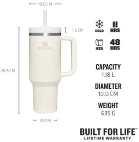Krémovobiela termoska so slamkou z nehrdzavejúcej ocele 1,18 l Quencher H2.0 FlowState Tumbler Cream – Stanley