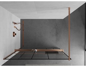 Mexen Kioto+, sprchová zástena Walk-In s poličkou a vešiakom 80 x 200 cm, 8mm číre sklo čierny vzor, medený matný profil, 800-080-121-65-78