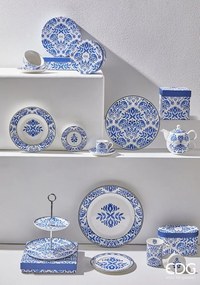 Porcelánový hrnček so sitkom a viečkom na čaj Royal Blue, 11x8 cm