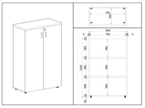 Stredná skriňa SimpleOffice 80 x 40 x 120 cm, breza