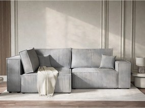 Sivá menčestrová rozkladacia/s úložným priestorom rohová pohovka (ľavý roh/do L) Tonga – Maison de Rêve