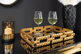Dizajnový ručne vyrábaný podnos Luxor čierna/zlatá 40cm