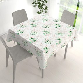 Biante Bavlnený štvorcový obrus Sandra SA-706 Zeleno-hnedé vetvičky s lístkami na bielom 90x90 cm