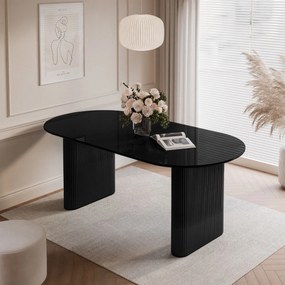 JEDÁLENSKÝ STÔL DEBORA ČIERNÝ LESK 180 cm + 4 x STOLIČKA BÉŽOVÁ