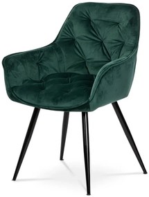 Jídelní židle, potah zelená sametová látka, kovová 4nohá podnož, černý lak