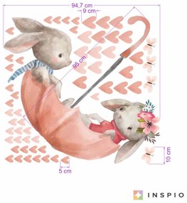 Akvarelové nálepky na stenu - Zajačiky na dáždniku