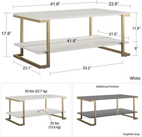 Konferenčný stolík v bielo-zlatej farbe CosmoLiving by Cosmopolitan Camila, 106 x 45 cm