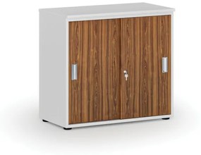 Kancelárska skriňa so zasúvacími dverami PRIMO WHITE, 740 x 800 x 420 mm, biela/orech