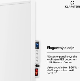 Klarstein Wonderwall 960 Smart, infračervený ohrievač, 80 x 120 cm, 960 W, týždenný časovač, IP24, biely