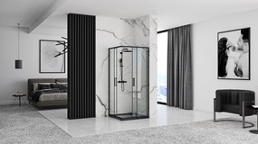Rea Punto, sprchový kút s posuvnými dverami 80(dvere) x 80(dvere) x 190 cm, 5mm číre sklo, čierny profil + biela sprchová vanička Savoy, KPL-K1012