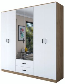 Šatní skříň BA 130 210 cm se zrcadlem ořech/bílá