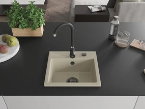 Mexen Milo, granitový drez 435x410x171 mm, 1-komorový, béžová s čiernym sifónom, 6505441000-69-B