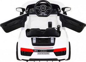 Ramiz Audi R8 na batérie pre deti Biela + diaľkové ovládanie + EVA + pomalý štart + MP3 LED