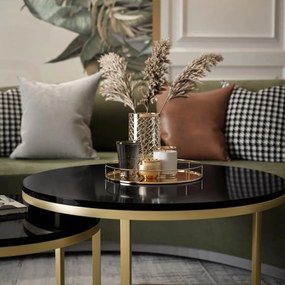 OKRÚHLY KONFERENČNÝ STOLÍK LEONARDO 2 v 1 ČIERNÝ LESK + ZLATÝ PODSTAVEC