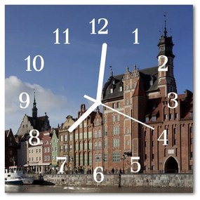 Sklenené hodiny štvorcové Mesto gdansk 30x30 cm