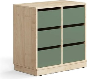 Úložná skrinka CASPER, 6 zásuviek, so soklom, breza/tmavozelená