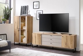 Široká TV skrinka Cube, dub evoke / pieskovo šedá