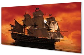 Obraz na skle Loď mora oranžová obloha 125x50 cm