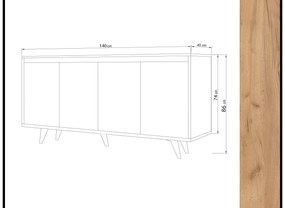 Dizajnová komoda Aasiya 140 cm dub biely