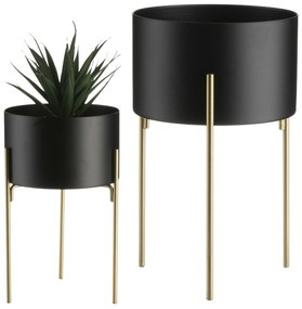 KOVOVÝ KVETINÁČ SO STOJANOM LOFT 20X13 CM ČIERNA/ZLATÁ