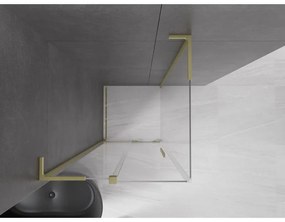 Mexen Velar L, sprchový kút s posuvnými dverami 120 x 120 cm, 8mm číre sklo, zlatá matná, 871-120-120-03-55