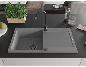 Mexen Leo, drez granitový 900x500x190 mm, 1-komorový, šedá s čiernym sifónom, 6501901010-71-B