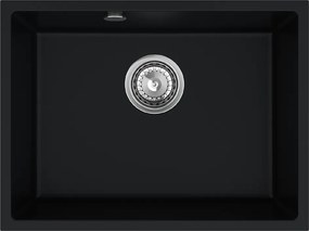 Sink Quality Crypton 60, kuchynský granitový drez 535x400x205 mm + chrómový sifón, čierna, SKQ-CRY.C.1KBO.60.X