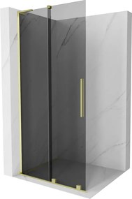Mexen Velar L, posuvná sprchová zástena Walk-in 100 x 200 cm, 8mm šedé sklo, zlatá matná, 871-100-003-43-55