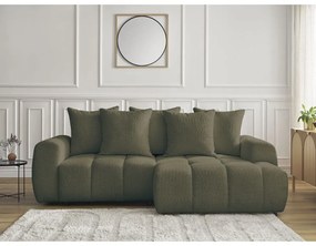 Khaki rozkladacia/s úložným priestorom rohová pohovka z textílie buklé (pravý roh/s leňoškou) Roxelane – Bobochic Paris