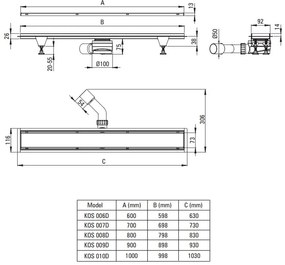 Deante Deante, nerezový lineárny odtokový žľab s otočnou mriežkou (2v1) 70cm, sifón H65, čierna, KOS_N07D
