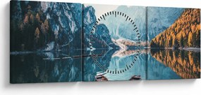 Obraz - Lode na jazere Braies (s hodinami) (90x30 cm)