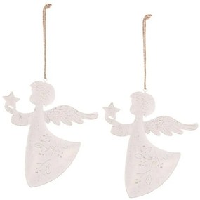 Závesná vianočná dekorácia Anjel 2 ks, kov, biela