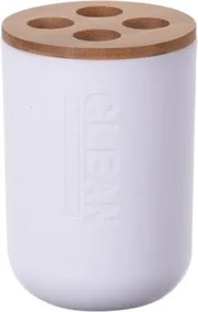 Pohár na kefky biely/bambus, 4 otvory%