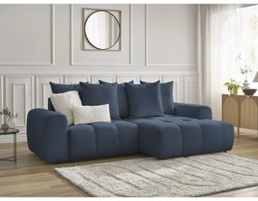 Modrá ženilková rozkladacia/s úložným priestorom rohová pohovka (pravý roh/s leňoškou) Roxelane – Bobochic Paris
