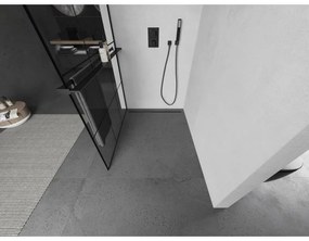 Mexen Kioto+ L, sprchová zástena Walk-In s poličkou a vešiakom 120 x 200 cm, 8mm číre sklo čierny vzor, čierny profil, 800-120-123-70-77