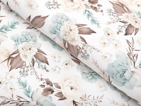Biante Bavlnené posteľné obliečky Sandra SA-451 Žlto-hnedo-mintové ruže na bielom Jednolôžko 140x200 a 70x90 cm