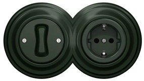 Kliklap - Retro jednopólový vypínač č. 1 a zásuvka SCHUKO 230 V so zeleným rámikom