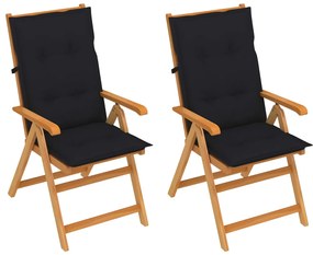 Záhradné stoličky 2 ks s čiernymi podložkami tíkový masív