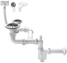 1,5 alebo 2-komorový drezový sifón, napojenie na práčku alebo umývačku riadu