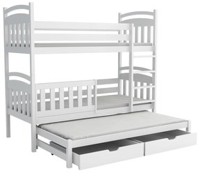 Detská poschodová posteľ z masívu borovice ONDRA s prístelkou a šuplíky - 200x90 cm - BIELA