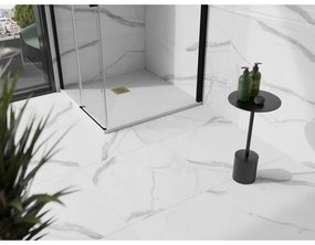 Mexen Stone+, štvorcová vanička z minerálneho kompozitu 100 x 100 cm, biela, zlatá lesklá krytka, 44101010-G