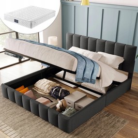 Čalúnená posteľ 140x200 Hydraulická manželská posteľ Nastaviteľná opierka hlavy