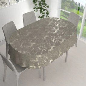 Biante Veľký zamatový oválny obrus Isabela IBL-019 Zlatý/dymový mramor na sivobéžovom 260x320 cm