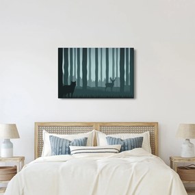 Obraz - Jeleň s vlkom v skalách (90x60 cm)