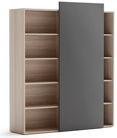 PLAN Skriňa vysoká otvorená BLOCK Wood, 1600 x 400 x 1748, grafitová