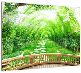 Sklenený obraz - Výhľad na tropickú záhradu (70x50 cm)