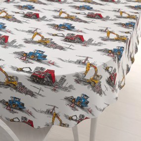 Biante Detský bavlnený oválny obrus Sandra SA-578 Nákladiaky a bagre na bielom 50x100 cm