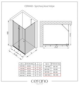 Cerano Volpe, sprchovací kút so skladacími dverami 70(dvere) x 100(stena), 6mm číre sklo, chrómový profil, CER-CER-427186