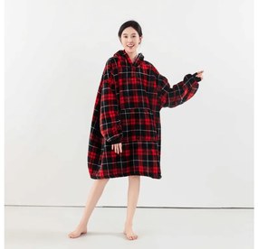 Baránková mikinová deka s rukávmi a kapucňou ALBURY, červená